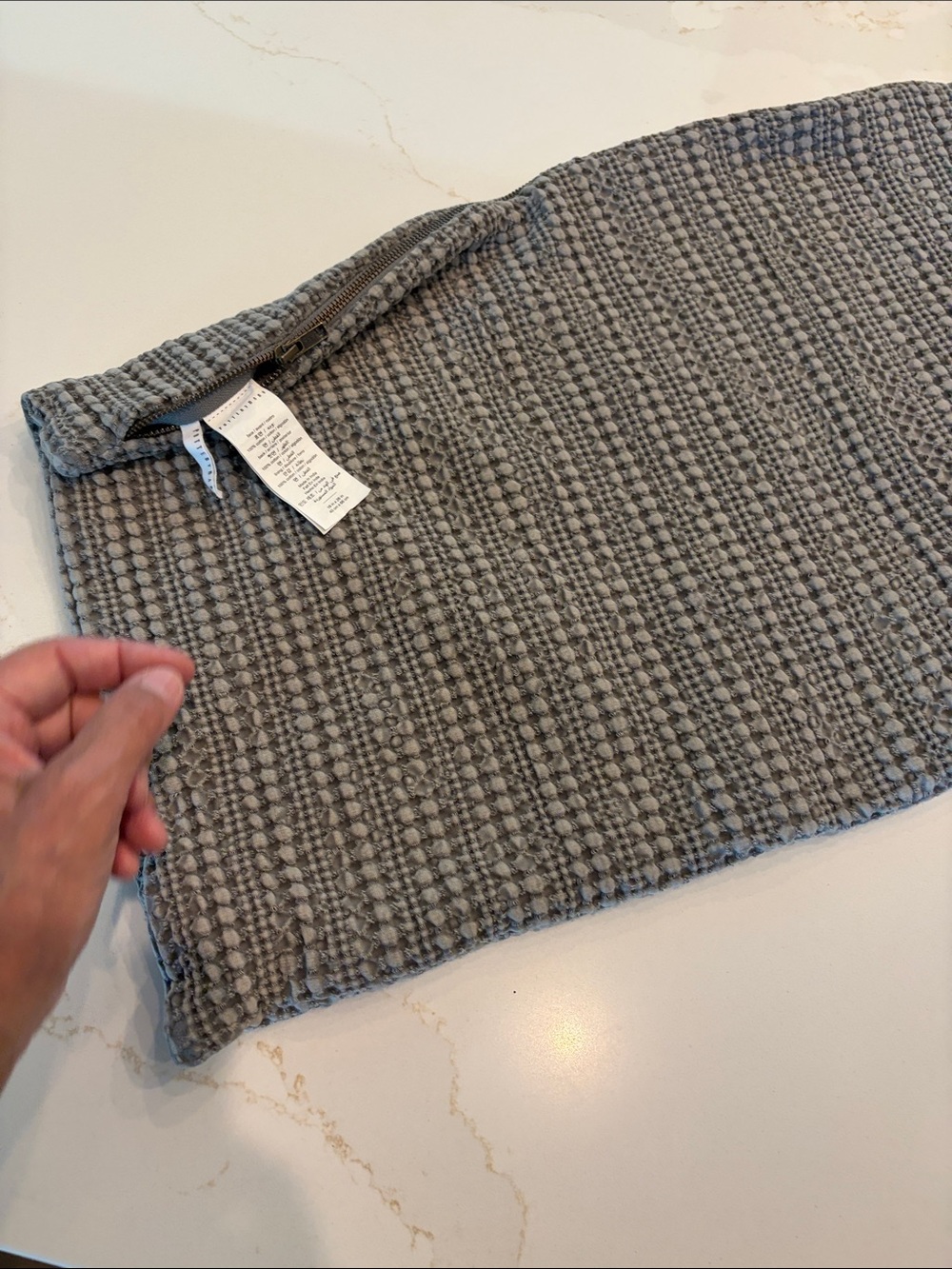 Like New Pottery Barn Textured Waffle Cotton Accent Pillow Cover in Gray 16 X 26